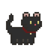 A black pixel cat at full sprint